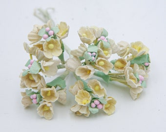 Vintage Millinery Flowers Flocked Forget Me Nots Bouquet Shades of Light Yellow