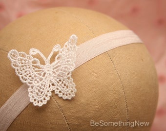 Baby Headband with Vintage Lace Butterfly, Kids Stretch Hair Accessory Lace Baby Headband, Flower Girl Headband, Photo Prop Hair Accessory