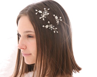 Flower Bobby Pin Set Wedding Hair Pins made from Vintage French Sequins and Pearls Bridal Hair Jewelry, Set of Three