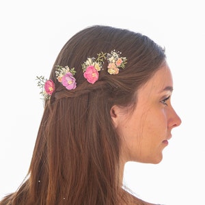 Dried Flower Hair Pin Sets in Pink and Lavenders, Flower and Babies Breath Bobby Pin Sets for you Wedding Day image 7