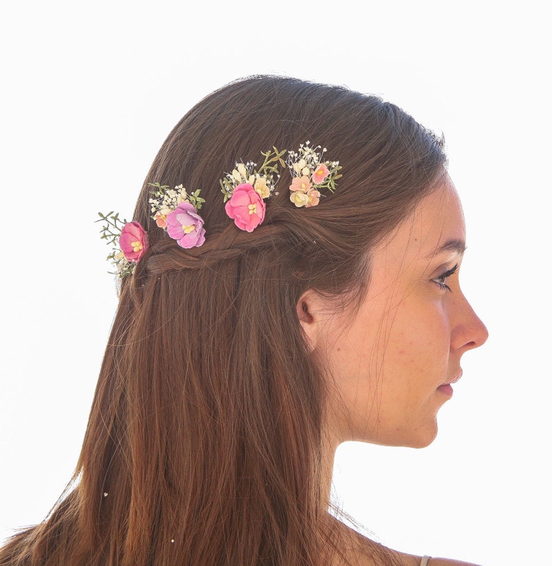 Dried Flower Hair Pin Sets in Pink and Lavenders, Flower and Babies Breath Bobby Pin Sets for you Wedding Day image 7