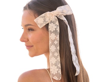 Long Hair Bows on Clips with Long Tails in Blue, Gold and Ivory, Hair Accessories Make Great Gifts