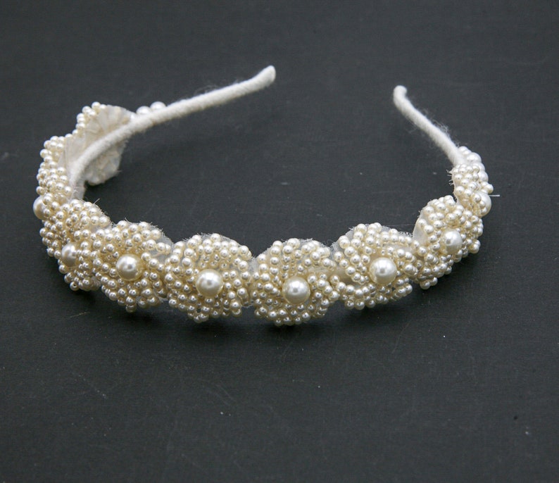 Pearl Headband with Vintage Pearl trim in Ivory, Wedding Headpiece image 3