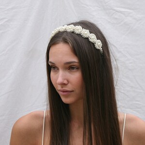 Pearl Headband with Vintage Pearl trim in Ivory Wedding image 5