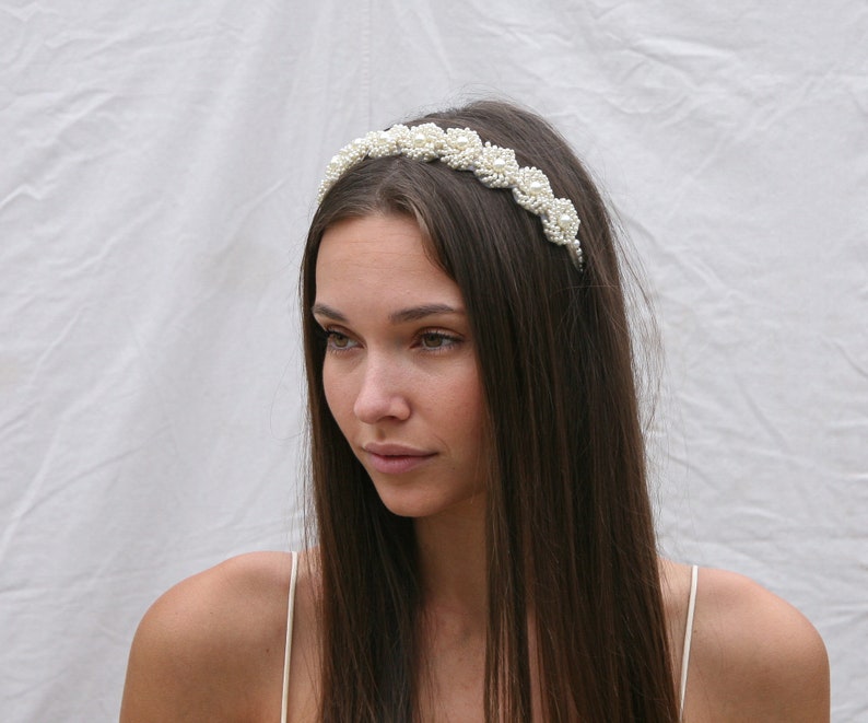 Pearl Headband with Vintage Pearl trim in Ivory, Wedding Headpiece image 5