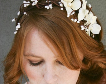 Bridal headband, floral and woods, headbands for weddings, woodland wedding Headband, Boho Weddings