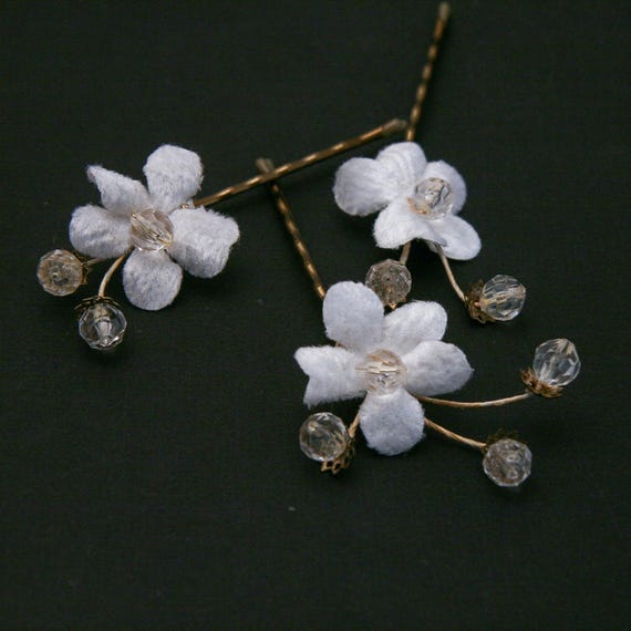 Vintage flower crystal hairpins CRYSTAL HAIRPINS AB Glass Lotus Flower Bobby Pins, 3 Sparkly  main image 4