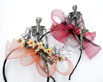 Skeleton Fascinator Headband: Halloween Costume Hair Accessory in Orange or Burgandy