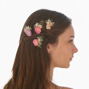 Dried Flower Hair Pin Sets in Pink and Lavenders, Flower and Babies Breath Bobby Pin Sets for you Wedding Day image 8