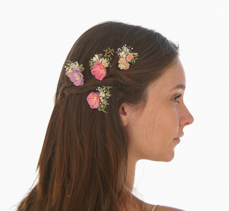 Dried Flower Hair Pin Sets in Pink and Lavenders, Flower and Babies Breath Bobby Pin Sets for you Wedding Day image 8