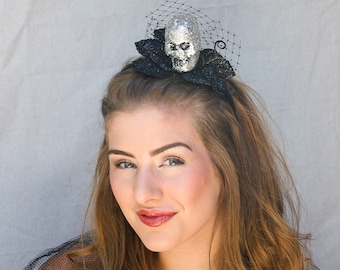 Costume Accessories Glitter skull fascinator. Halloween costume, Halloween accessory hair, Adult Skull Halloween Headband