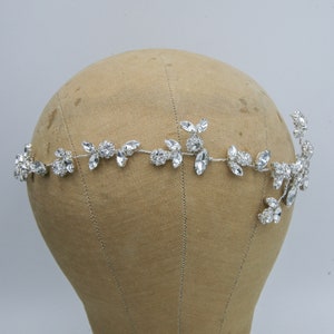 Rhinestone Wired Hair Vine, Wedding Headpiece of Rhinestone Flowers and Leaves 画像 7