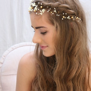 Rustic Floral Hair Vine of Ivory Daisies and Pearls, boho Daisy Flower Crown Wedding Headpeice image 4