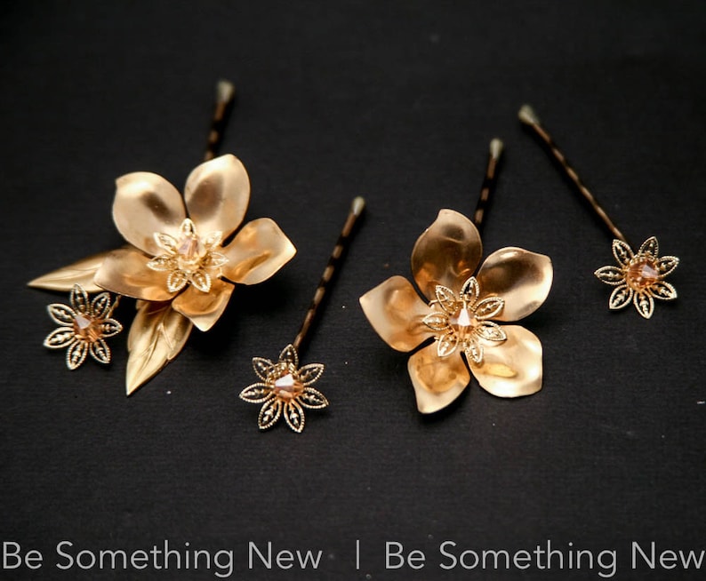 Gold Wedding Hair Pins Set of Bobby Pins With Gold Leaves and Etsy