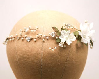 Elfenbensfärgad pärla och strass bröllopshårranka: Trädgårdsbrudhuvudbonad