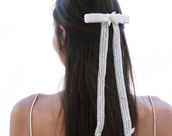 Vintage Pearl Bow Wedding Hair Accessory White Bridal Headpiece