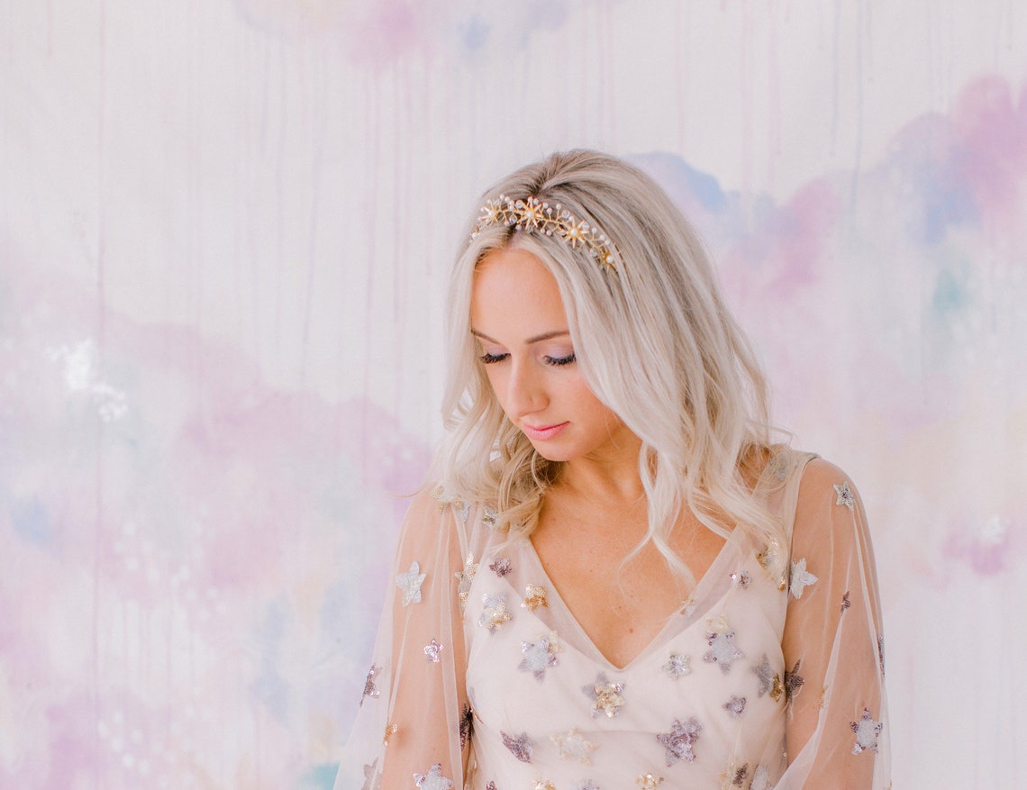 Rustic Gold Star Flower Wedding Crown Brass Flower Headpiece Etsy