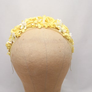 Mustard Yellow and Ivory Flower Crown with Vintage Flowers and Netting Wedding Bridal Headband Spring boho Wedding image 9