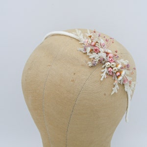 Dried Flower Headband in Pink and Ivory, with Babies Breath, Flower Girl Wedding Headpiece image 2
