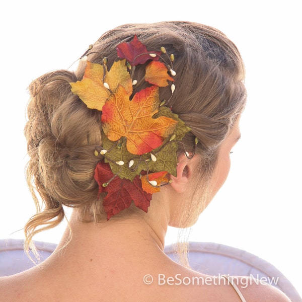 Big Fall Leaves Hair Comb, Fall Wedding Headpiece, Autumn Leaf Hair Clip