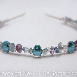 Beaded Headband with Stones in Blues, Greens and Lavenders and Large Crystals Sliver Fashion Headband for Adults image 6