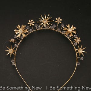 Gold Himmlische Hochzeit Krone Kristalle und Sterne Kopfschmuck, Stirnband Tiara