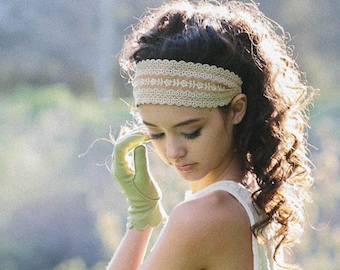 Boho Vintage Lace Headband: Upcycled Hippie Head Piece