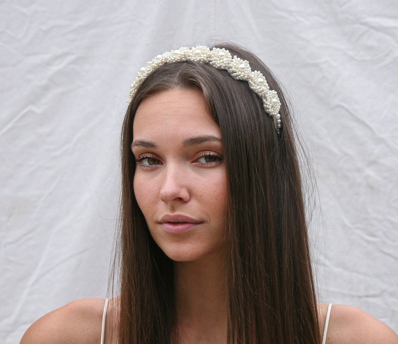 Pearl Headband with Vintage Pearl trim in Ivory, Wedding Headpiece image 8