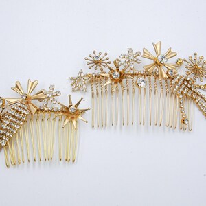 Gold Celestial Wedding Hair Comb with Rhinestones and Stars
