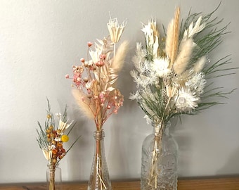 Dried Flower Bouquets in Vases, in Three Sizes, Natural Floral Home Decor