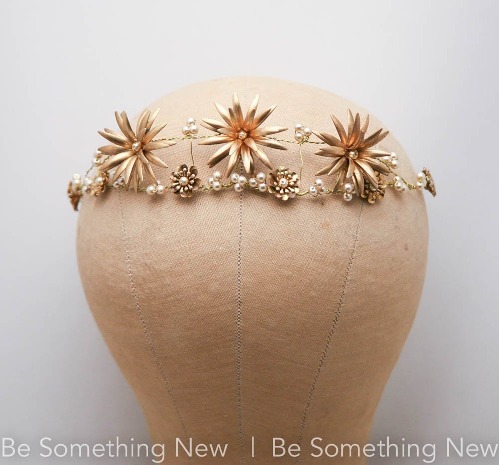 Gold Metal Flower Crown Vintage Brass Flower Tiara With Etsy