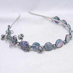 Blue Bead and Silver Flower Headband, Beaded Boho Headbands for Women
