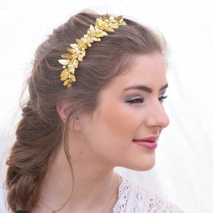 Wedding Decorative Comb Gold Leaf and Pearl Bridal Hair Comb, Grecian Leaf Wedding Hair Comb Brass Bridesmaids Hair Decoration, Laurel Leaf image 5