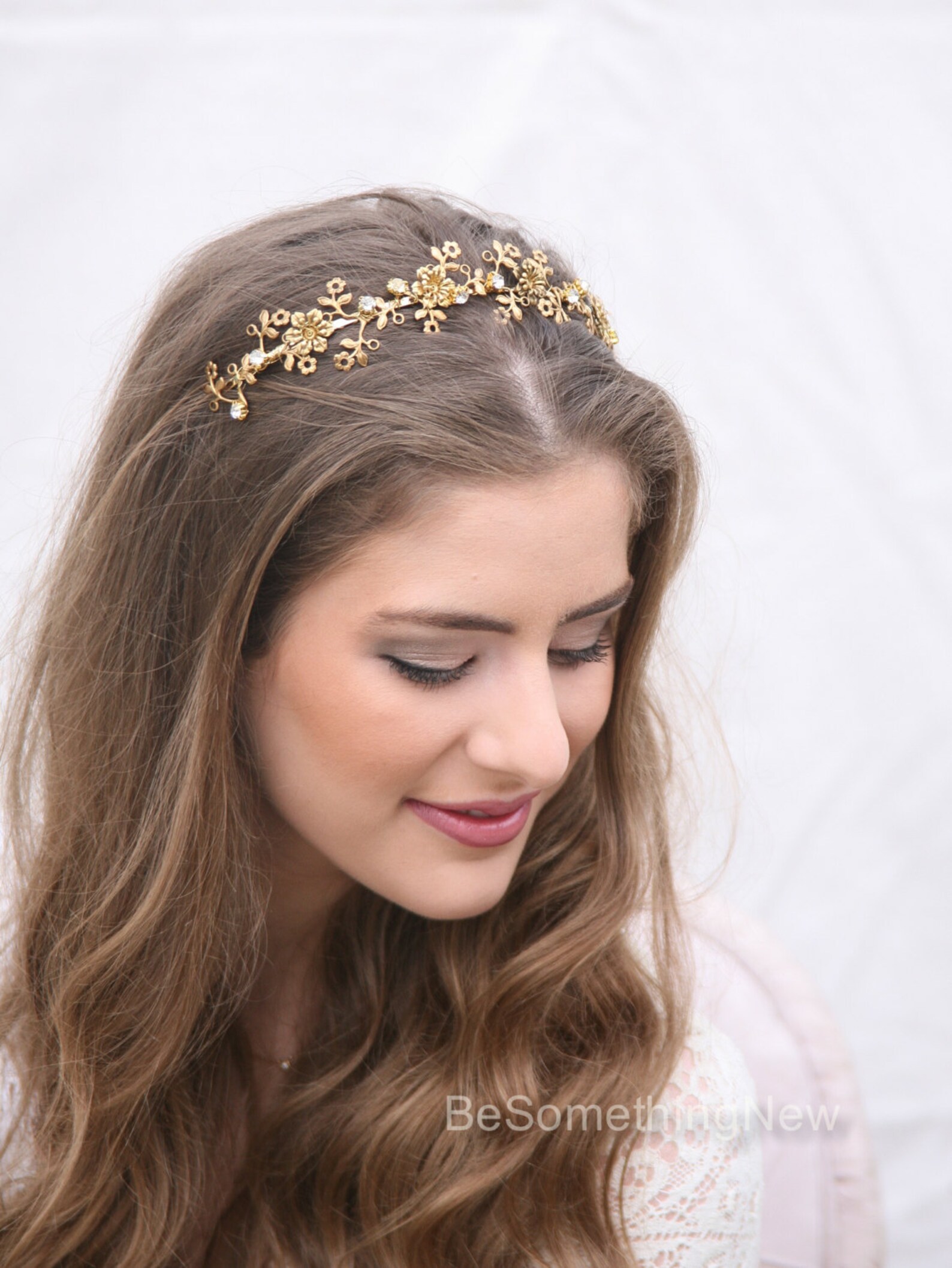 Gold Metal Flower Headband Wedding Headpiece Metal Headband Etsy