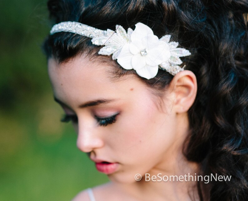Beaded Tie Wedding Headband With Flowers Wedding Hair Etsy