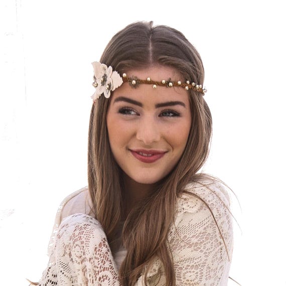 Suede headscarf headband floral Floral Chiffon Hair Scarf - Boho Tile Print, Self-tie  main image 2