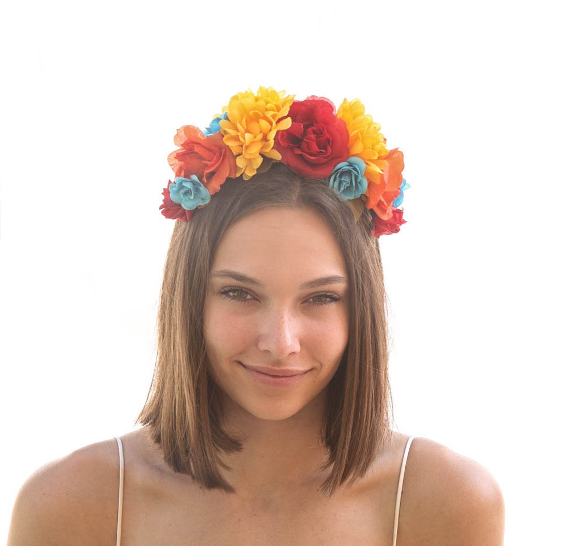 Mexican Flower Crown in Bright Colors Day Of the Dead Etsy
