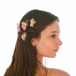 Dried Flower Hair Pin Sets in Pink and Lavenders, Flower and Babies Breath Bobby Pin Sets for you Wedding Day image 4