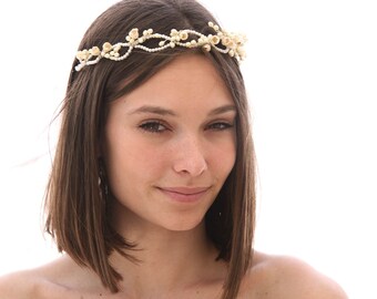 Vintage Wax Flower Crown Antique Wedding Headpiece Pearl and Flower Tiara Vintage Bride