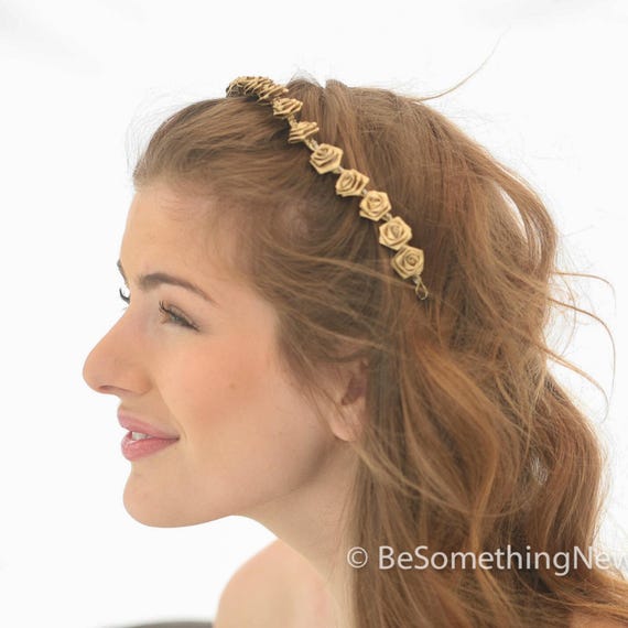 Gold Metallic Flower Headband: Boho Wedding Hair Wreath