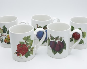 Vintage Portmeiron Pomona mugs, with fruit Stamped Made in England