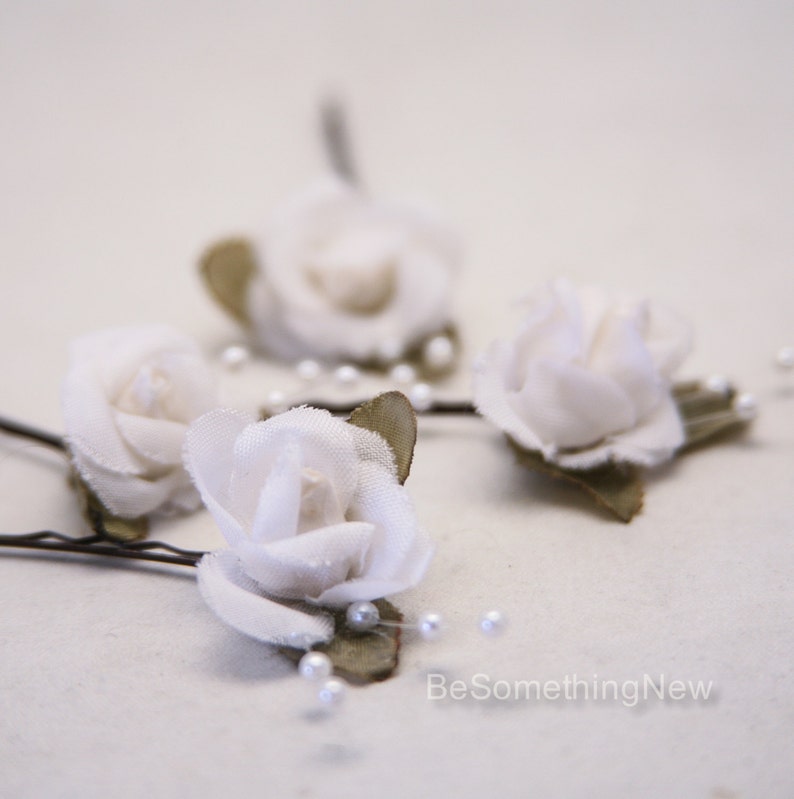 Wedding Hair Bobby Pin Set of Flowers and Pearls Wedding Hair Accessory, Flower Bobby Pins Vintage Flower Wedding Hair Clips image 3
