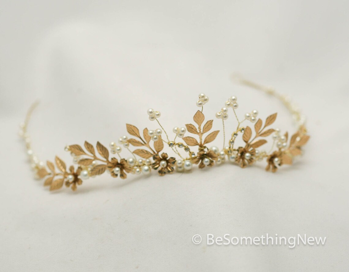 Gold Leaf Crown Bridal Gold Wedding Crown Woodland Queen Etsy