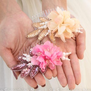 Sequin Flower Hair Comb: Beaded Wedding Headpiece