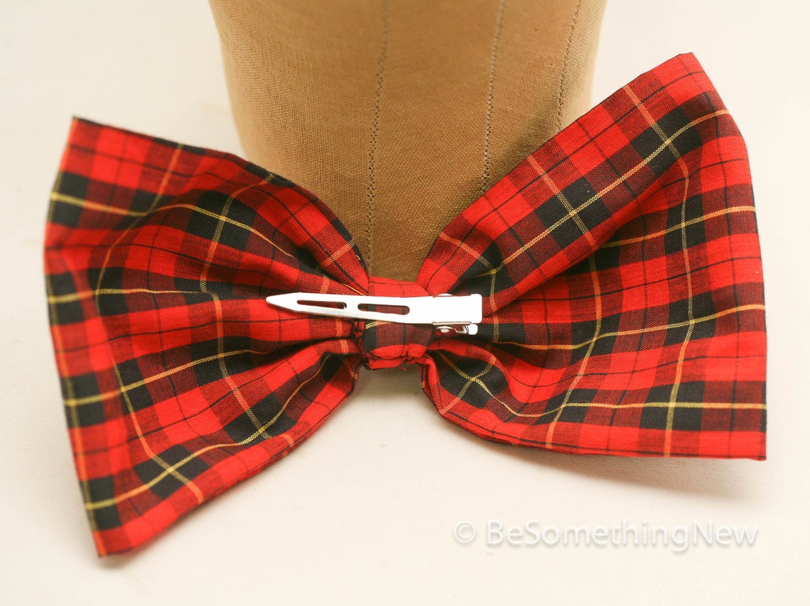 Red Plaid Hair Bow in Vintage Fabric Women Hair Accessory Etsy