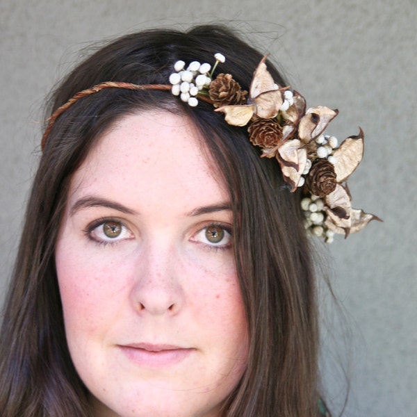 Custom for Heather Rustic Bridal Wreath Crown of Pine Cones and Dried Pods, Woodland Bridal Hair Woman's Wedding Accessory