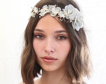 Dove Gray Wedding Flower Crown: Lace Bridal Hair Vine Headpiece