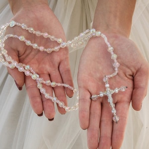 Crystal Bead Vintage Wedding Rosary, First Communion Rosary Beaded Prayer Beads Confirmation Catholic Gift