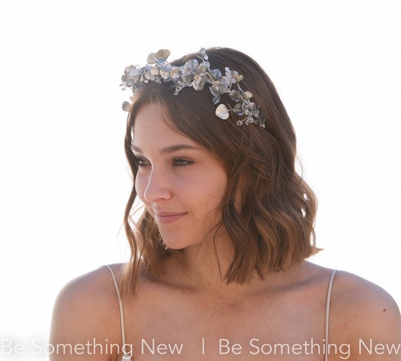 Silver Leaf and Crystal Headband Silver Leaf Bridal Headband with Crystals ACC1162 – SheerGirl main image 2