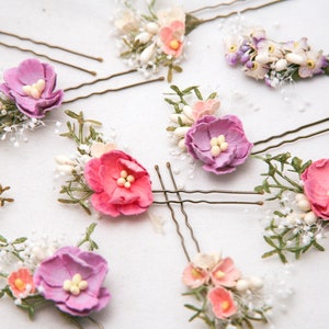 Dried Flower Hair Pin Sets in Pink and Lavenders, Flower and Babies Breath Bobby Pin Sets for you Wedding Day image 6